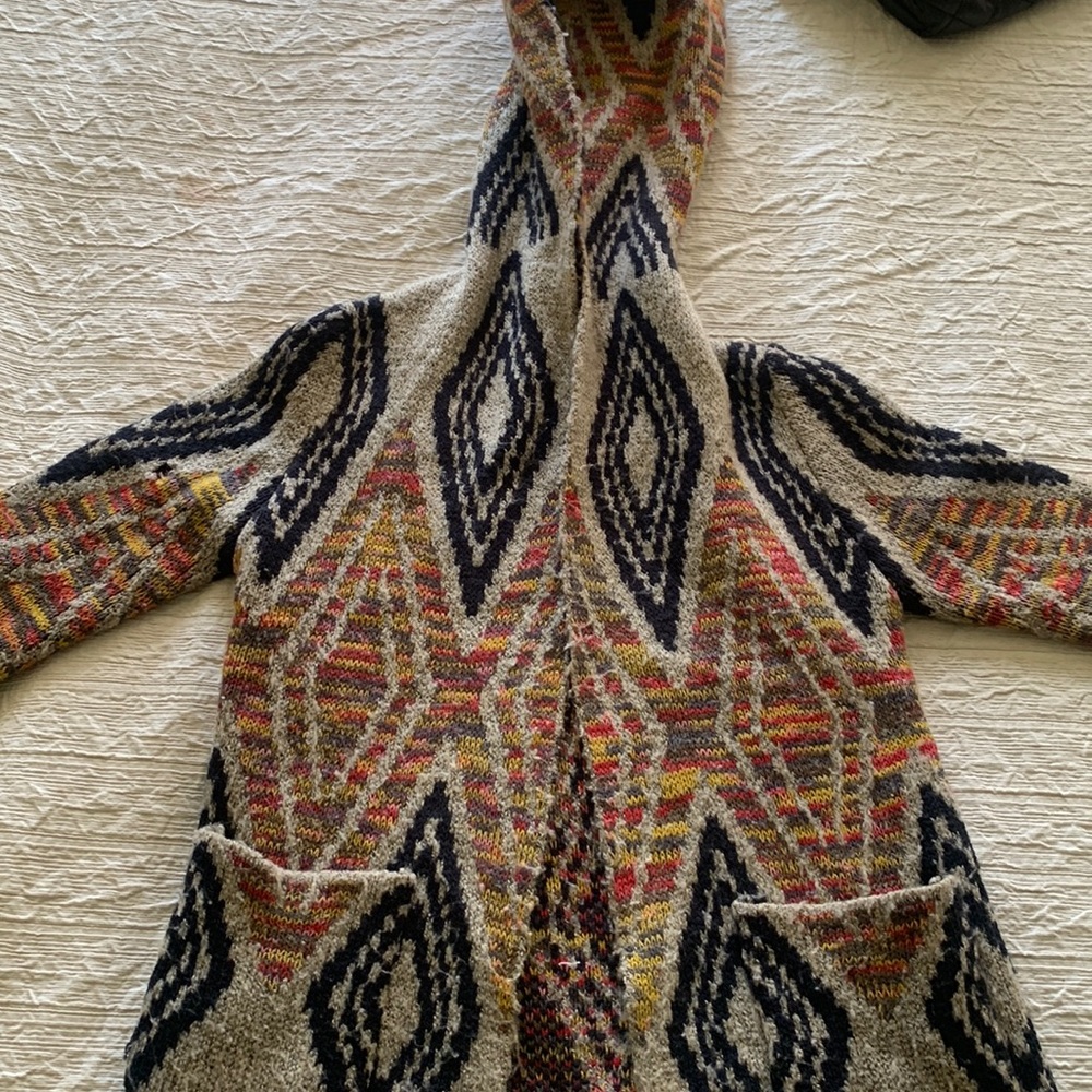 PRINTED::Girls open sweater with pockets and hood